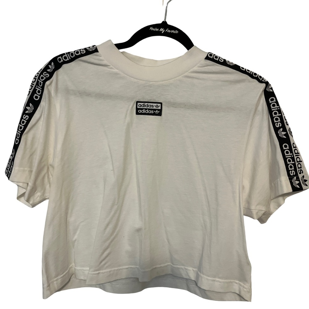 Adidas Women's White and Black Logo Crop Top